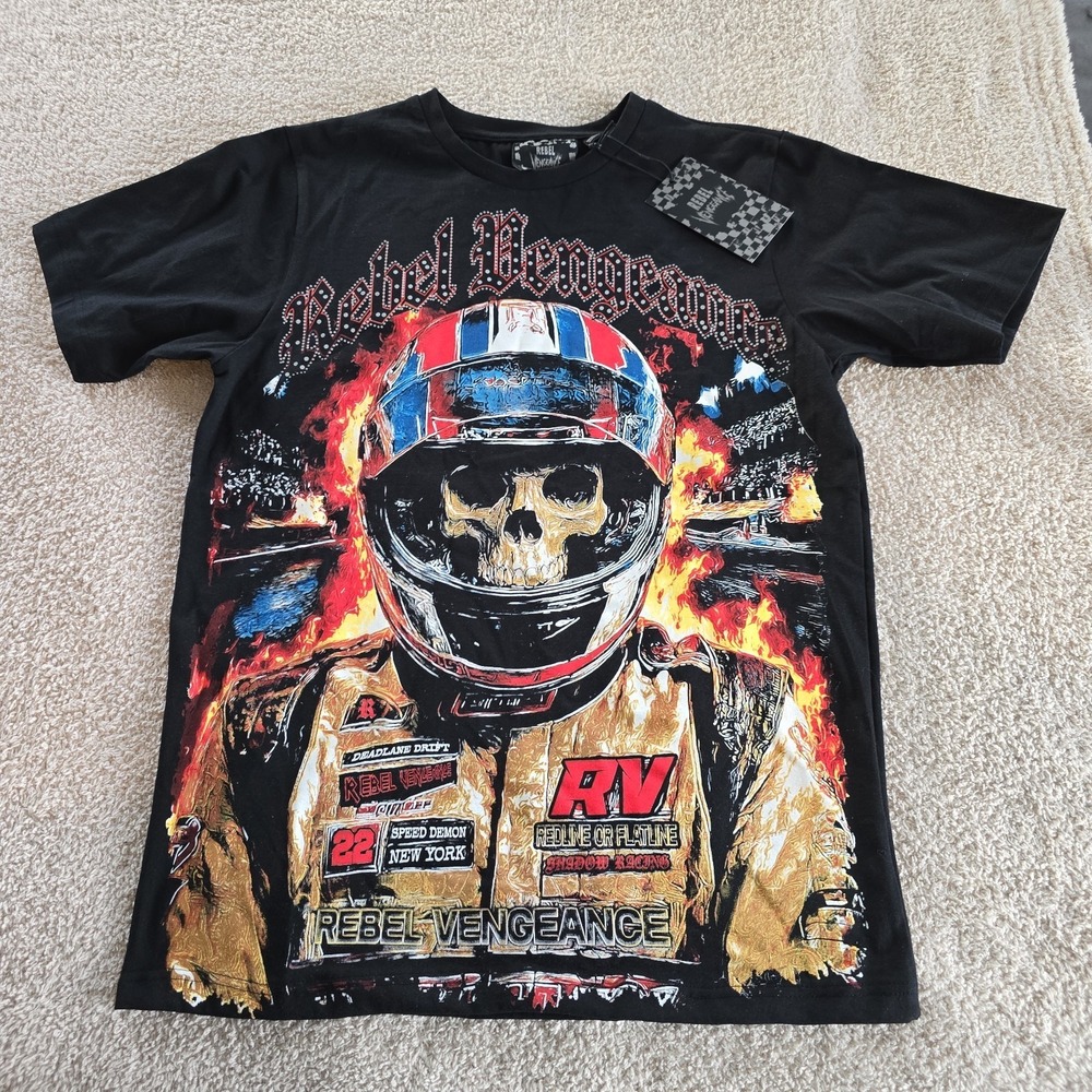Rebel Vengeance Skull Racer Motorsports All-Over Graphic Redline Or Flatline L